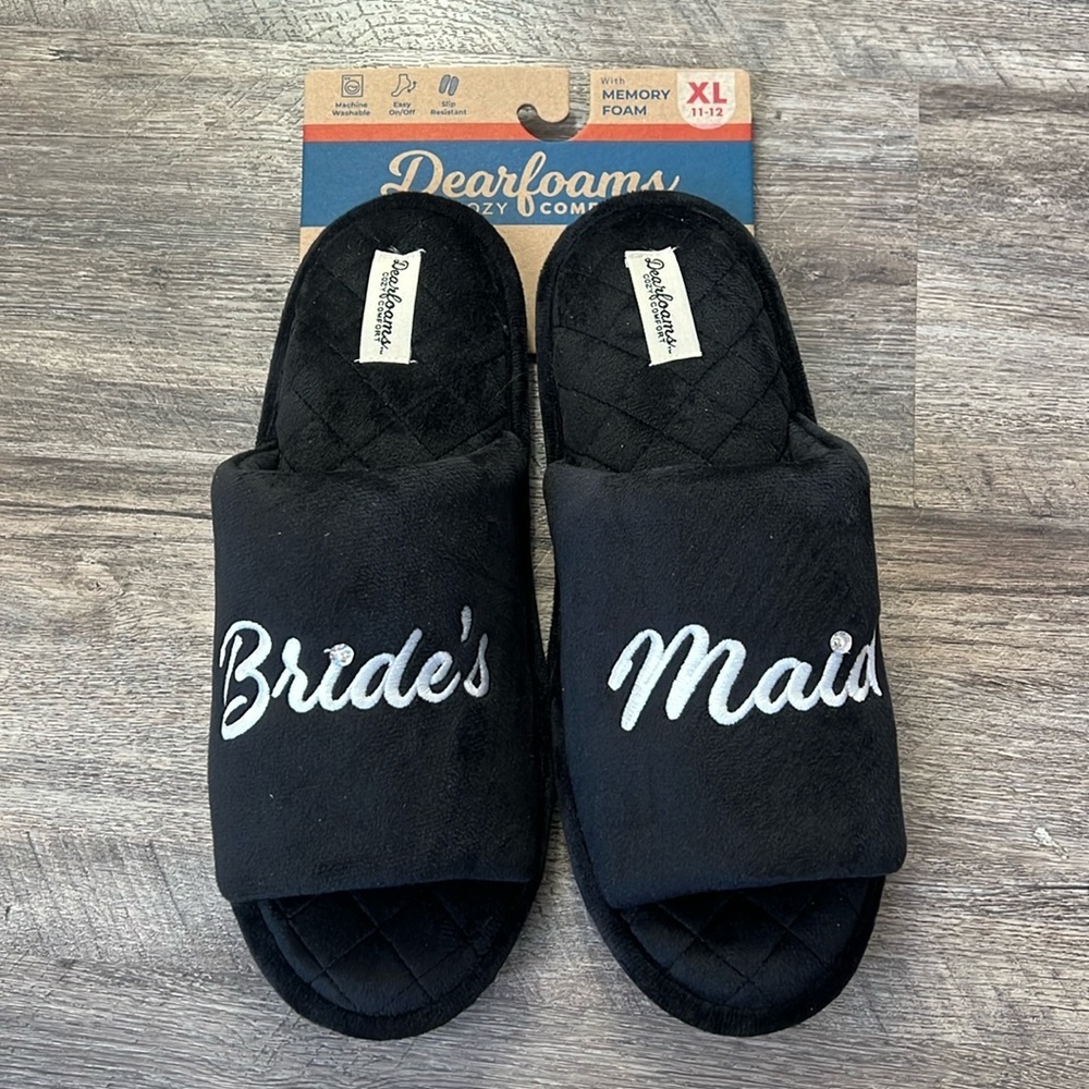 Dearfoams Bridal Wedding Black Slippers for Women XL 11-12 US Shoe NEW